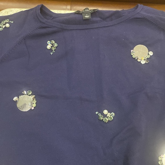 NWOT Ann Taylor Navy Blue Silver Rhinestone Embellishment Sweater Size Large - Picture 5 of 7